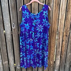 Hibiscus Collection Dress Large Batik Purple Blue Green Hawaii L Muumuu Button